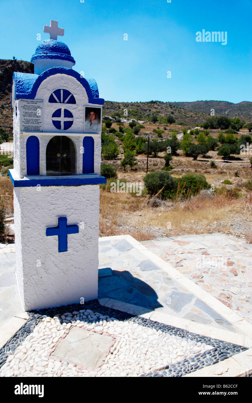 Memorial at roadside for victim of a road accident, Rhodes Island, Greece, Europe Stock Photo
