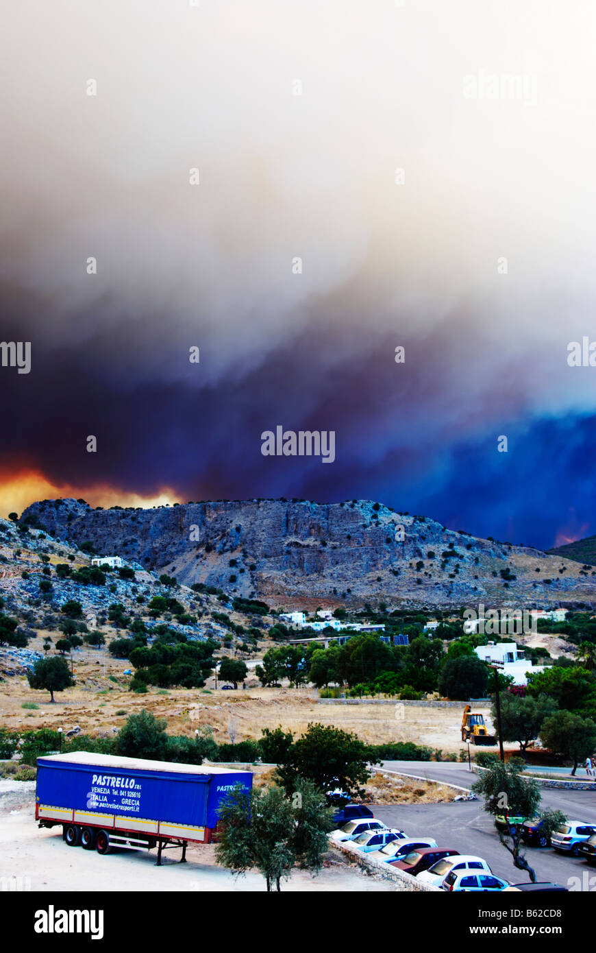 Forest fire in July 2008, Rhodes Island, Greece, Europe Stock Photo