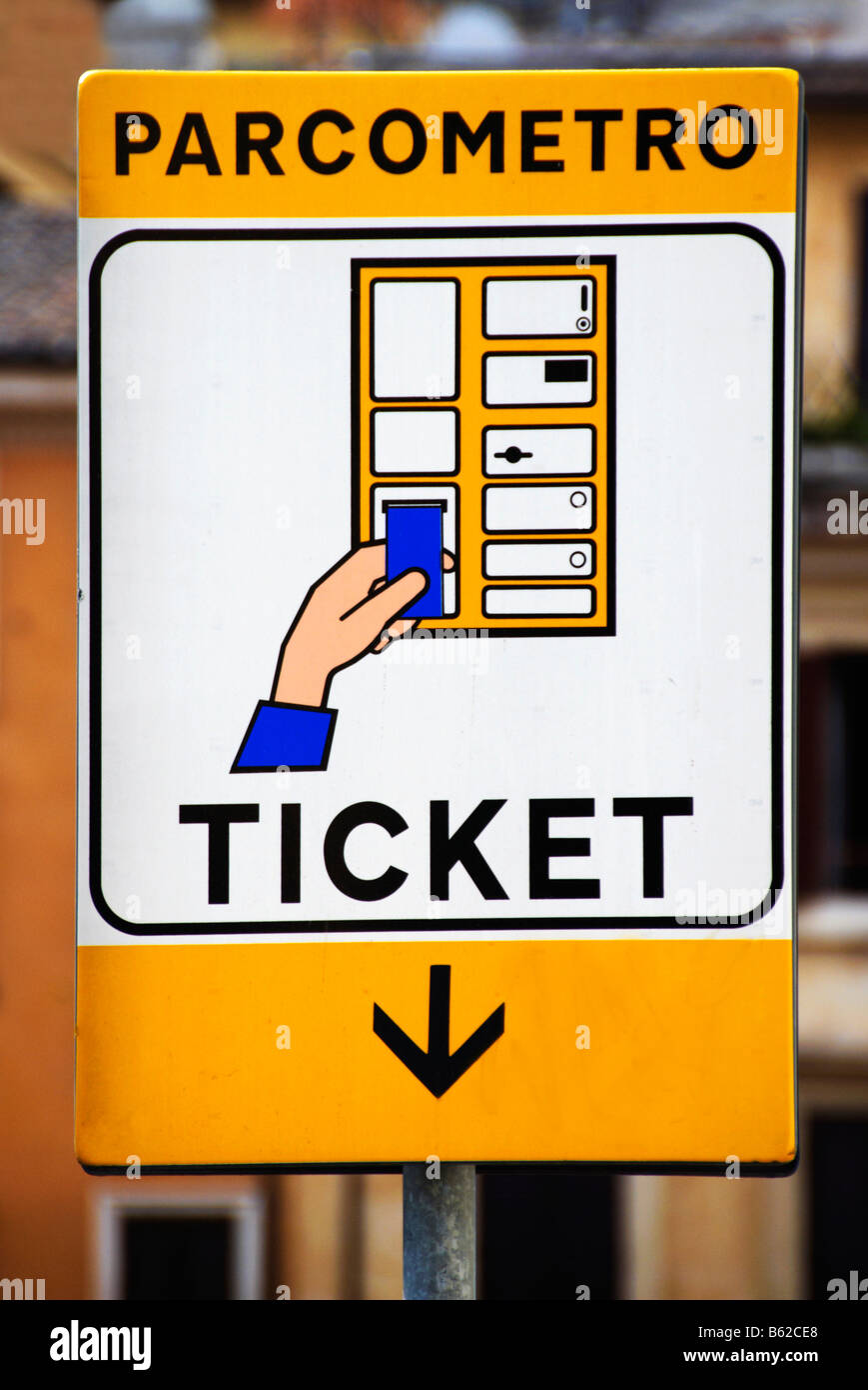 ticket, parking meter sign, Rome, Italy, Europe Stock Photo