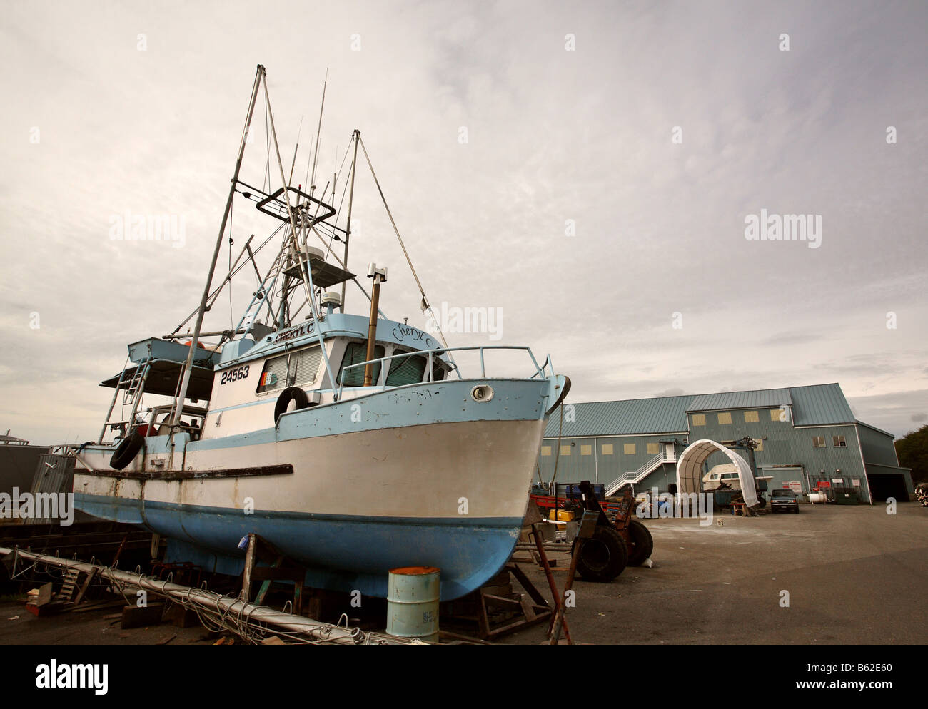 Fishing boat in drydock at Port Edward British Columbia Stock Photo Alamy