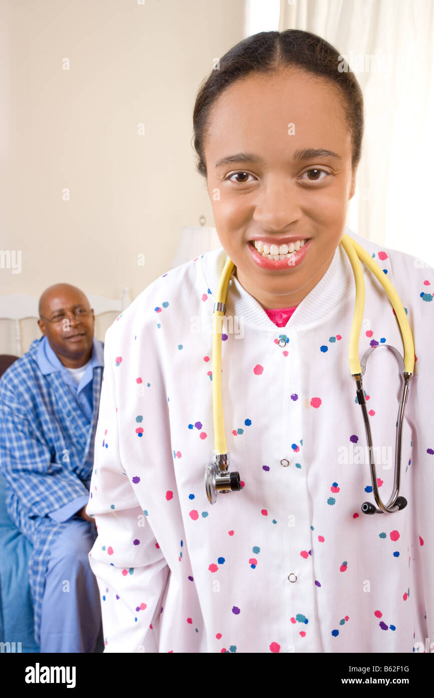 Nurse, aid, orderly or therapist visits senior patient Stock Photo Alamy