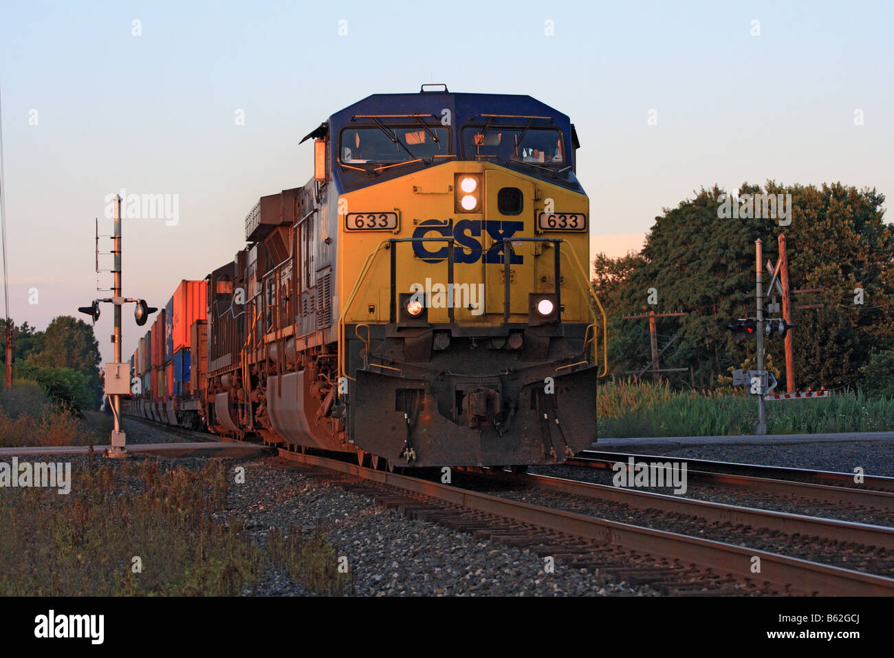 CSX locomotive number 633 pulling a train in Harborcreek, Pennsylvania, USA. Stock Photo