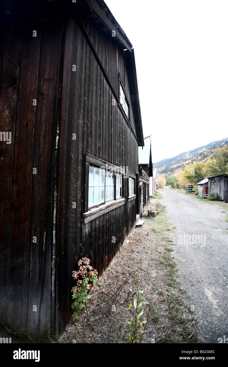 log buildings at Telegraph Creek in Northern British Columbia Stock