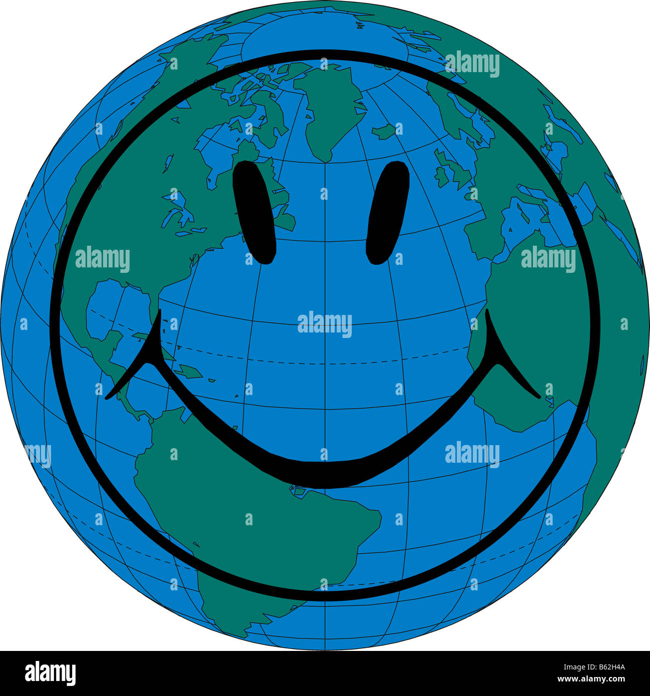 computer generated smiley face on global map Stock Photo