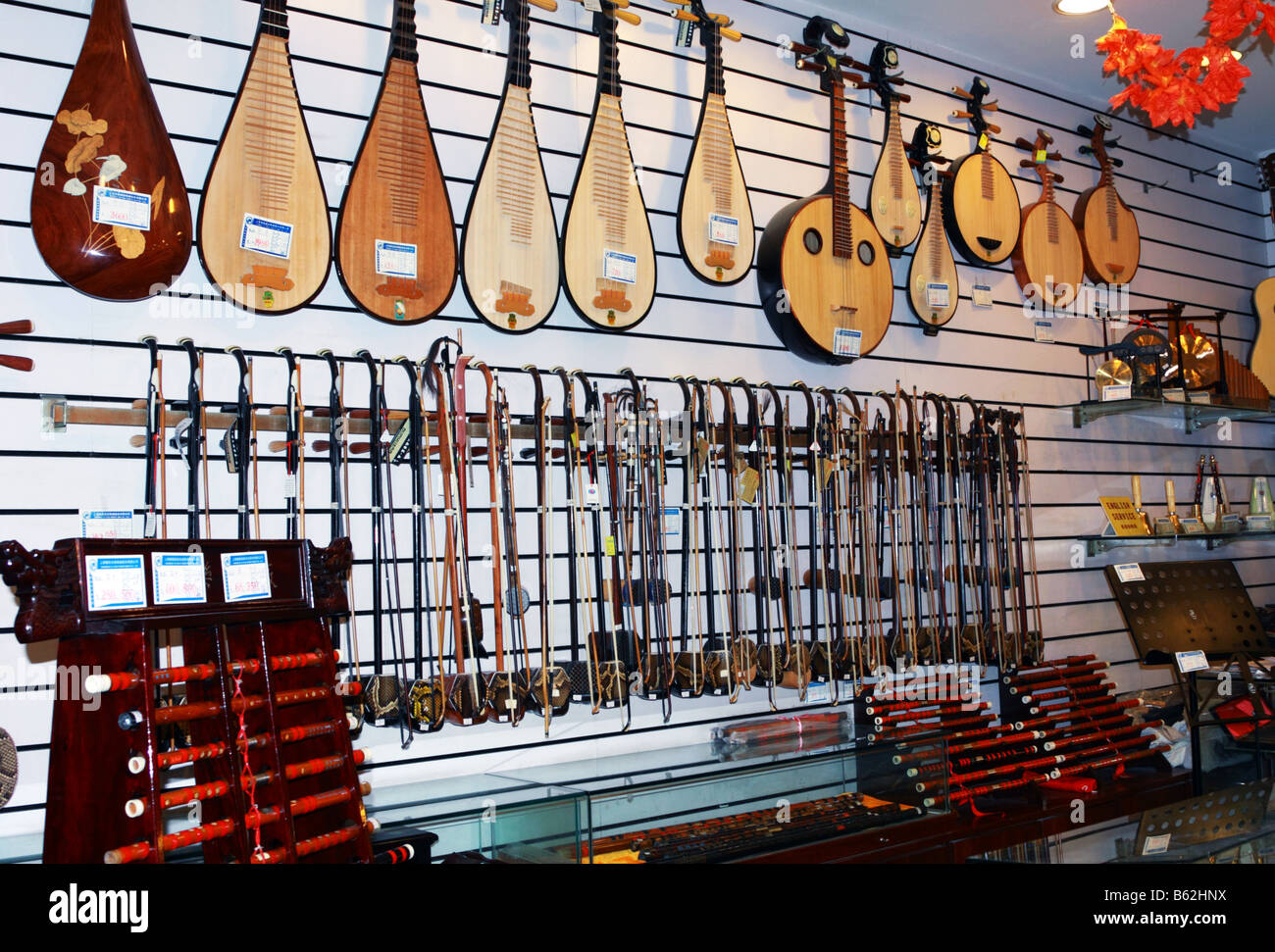 Traditional Chinese musical instruments store in Yu Yuan Shanghai