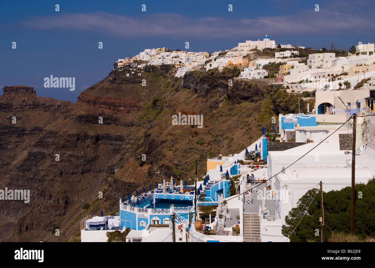 White buildings in wonderful Fira in Santorini Greece high up on the ...