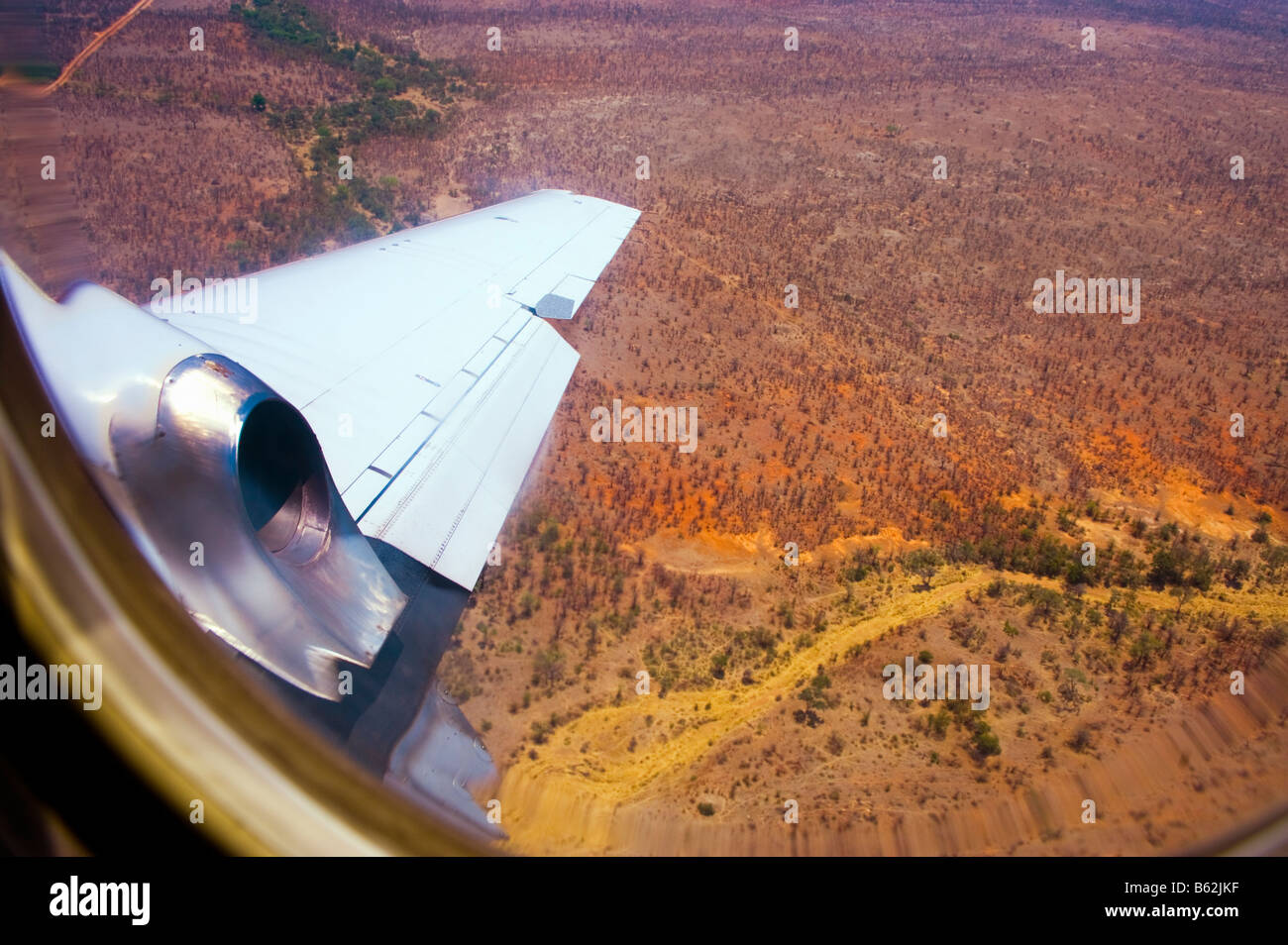 Aerial View fly over overfly flying over overflying  South-Africa africa south red brown earth ambience sourrounding dry riverbe Stock Photo