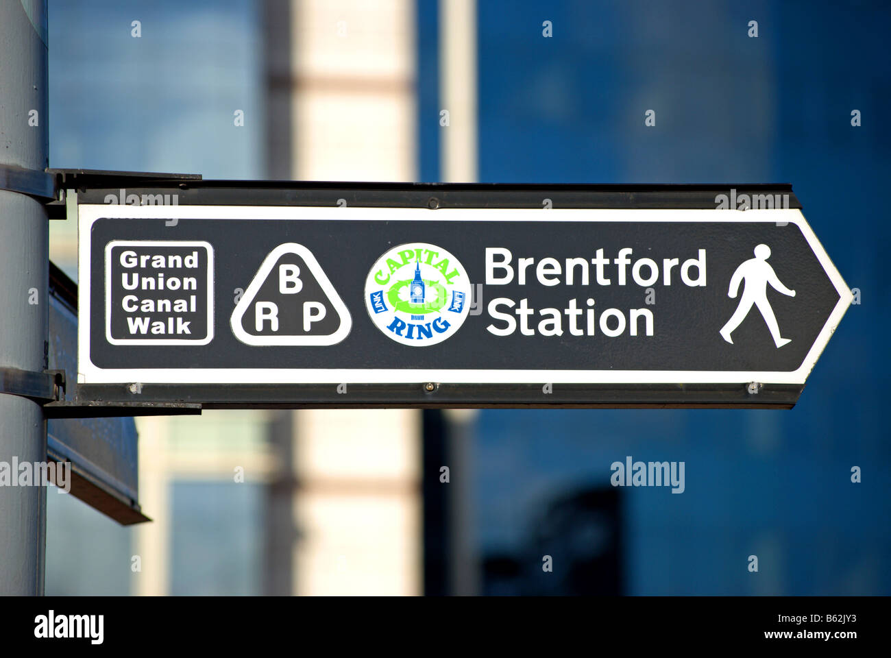 sign for capital ring, grand union canal walk and brentford station, on the great west road, or A4, west london, england Stock Photo