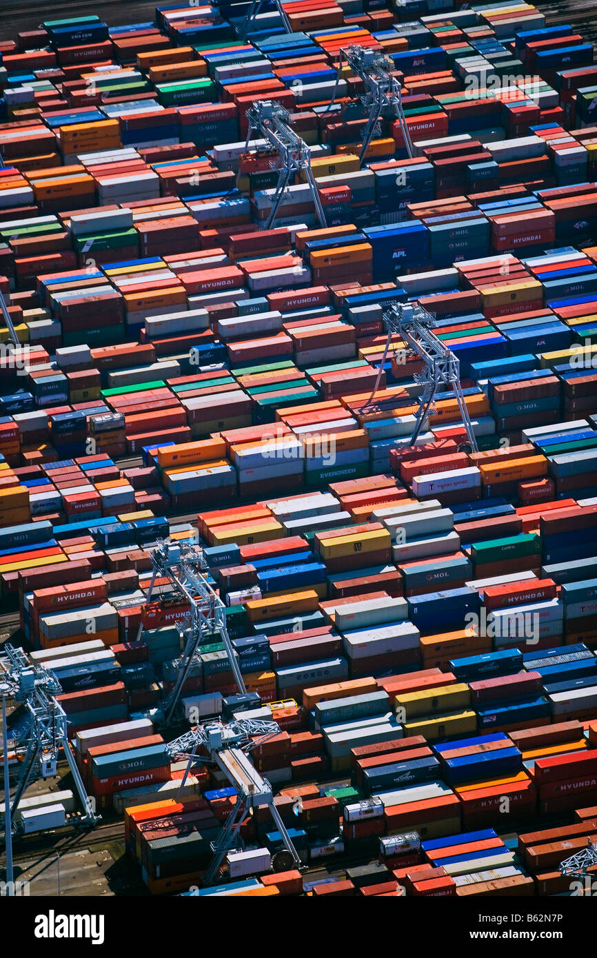 Holland, Zuid Holland, Rotterdam, Harbour, Aerial of Container port. Stock Photo