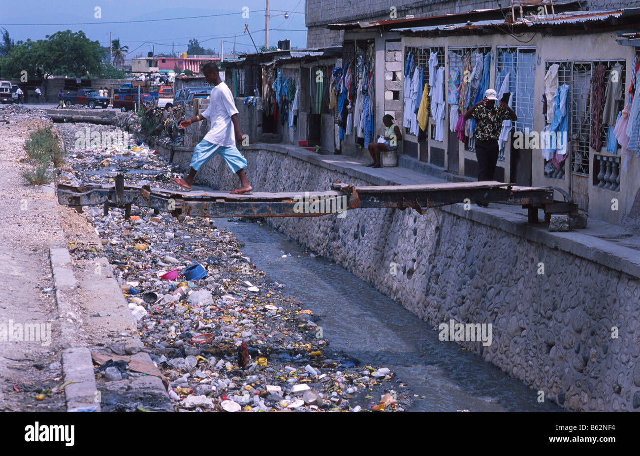 Street life in the middle of the St Martin bidonville or slum in Port