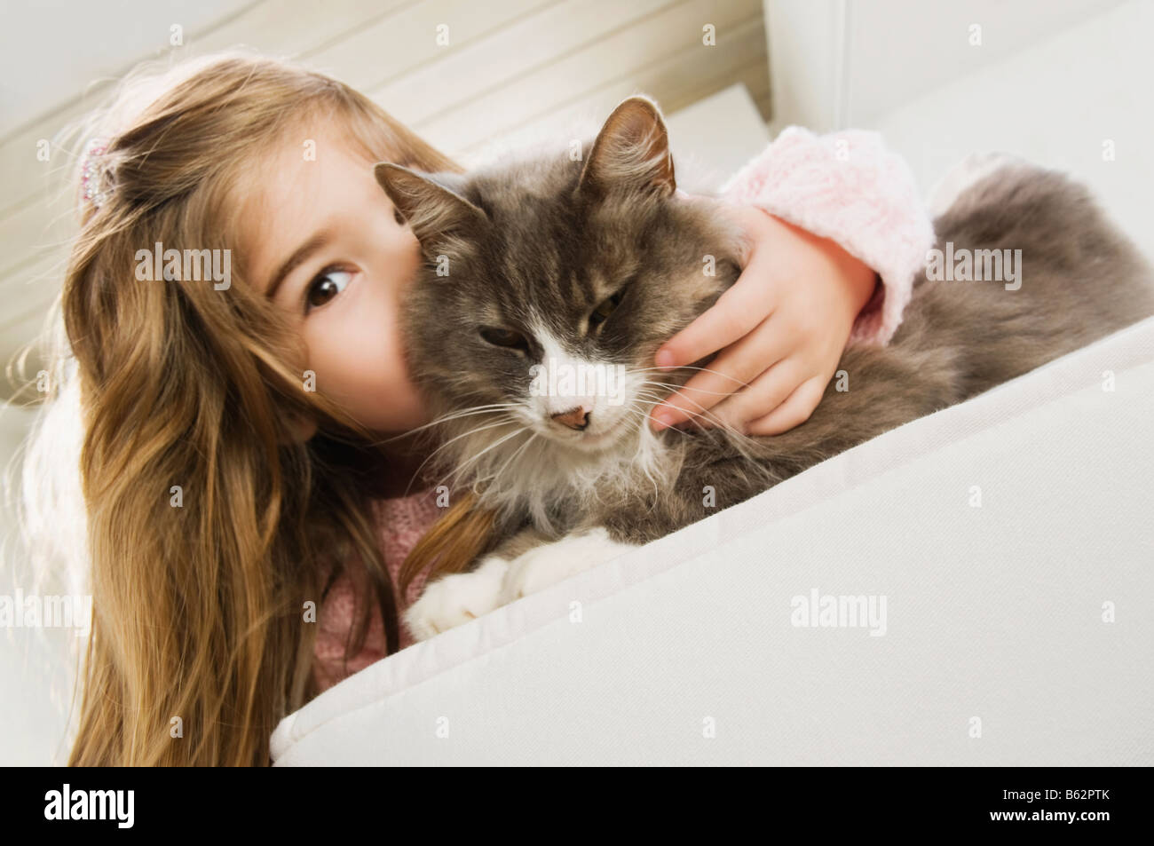 Portrait of a girl kissing a cat Stock Photo Alamy