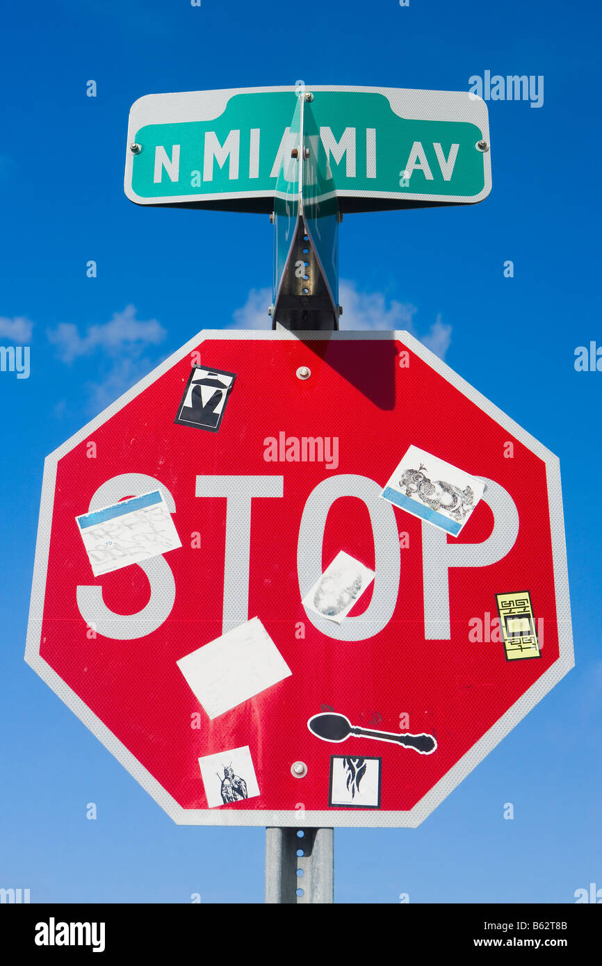 Closeup of a stop sign, Miami Design District, Miami, Florida Stock