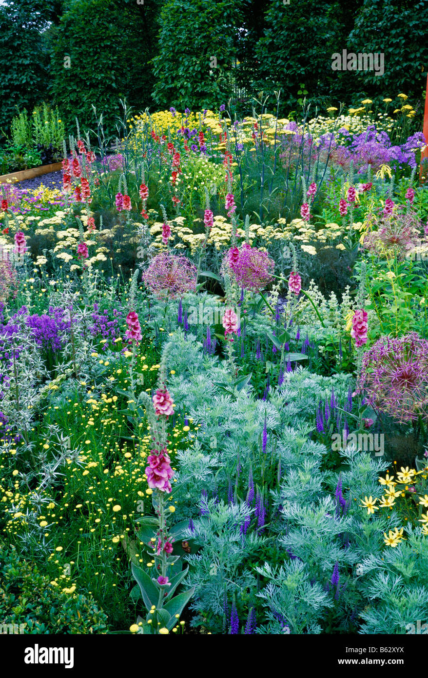 Attractive flower border in the 'Go Organic' Garden Stock Photo