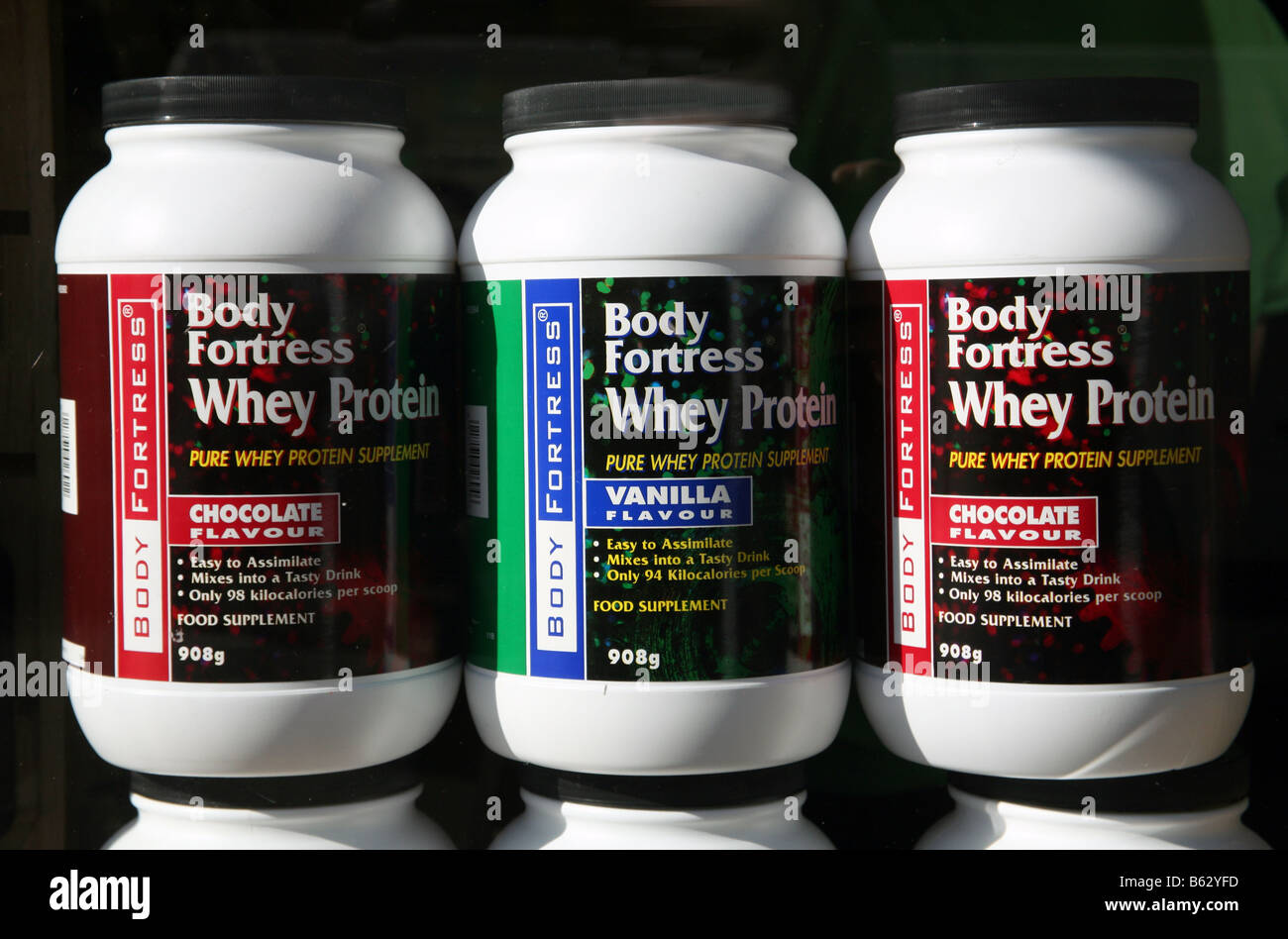 Body-building supplements in health food shop London Stock Photo