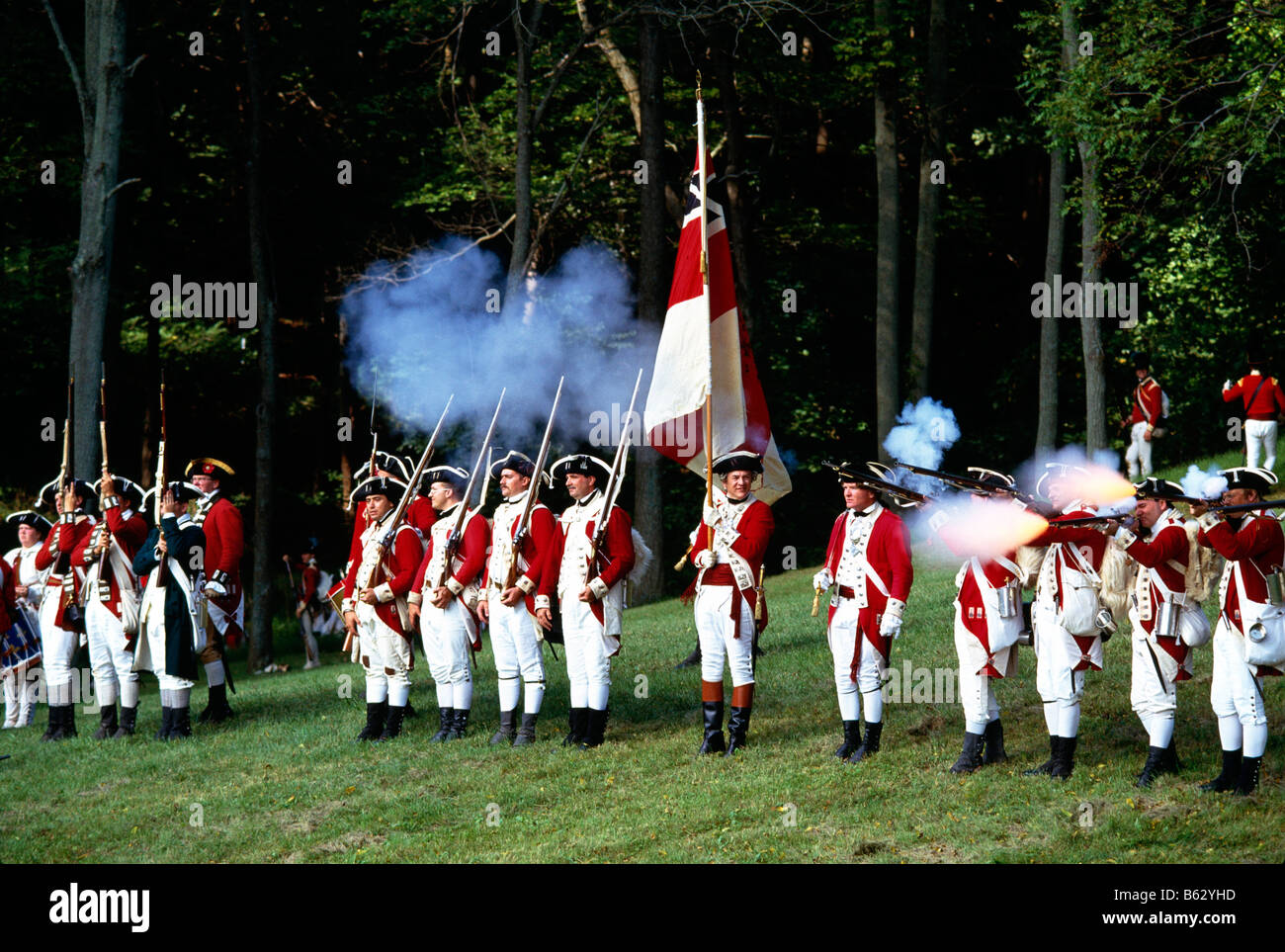 Red coat soldiers at a Revolutionary War encampment reenactment