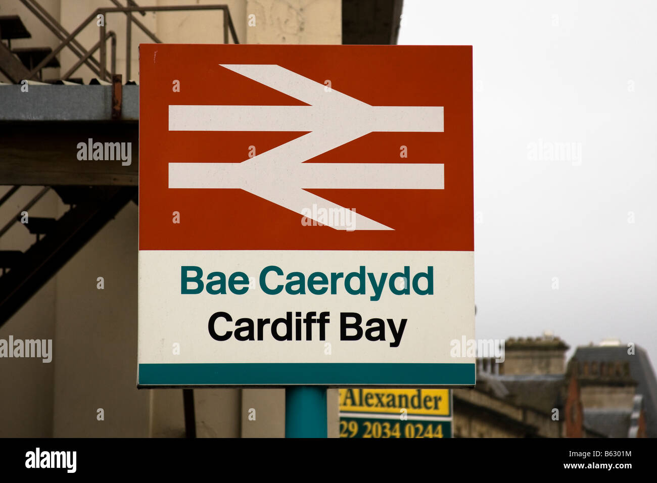 Signboard on Cardiff bay is written near train station Wales, United Kingdom Stock Photo