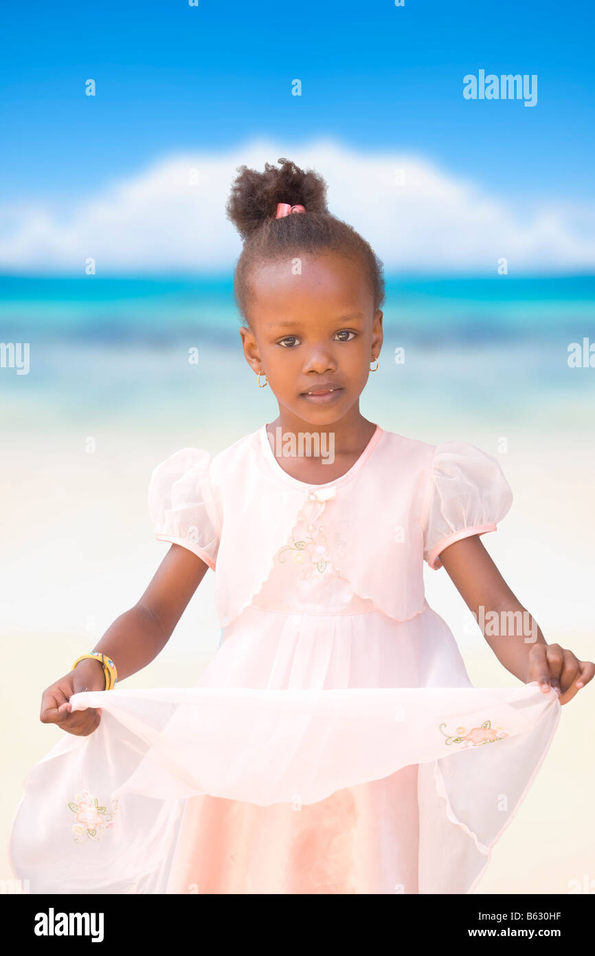 Creole girl in Praslin island seychelles Stock Photo