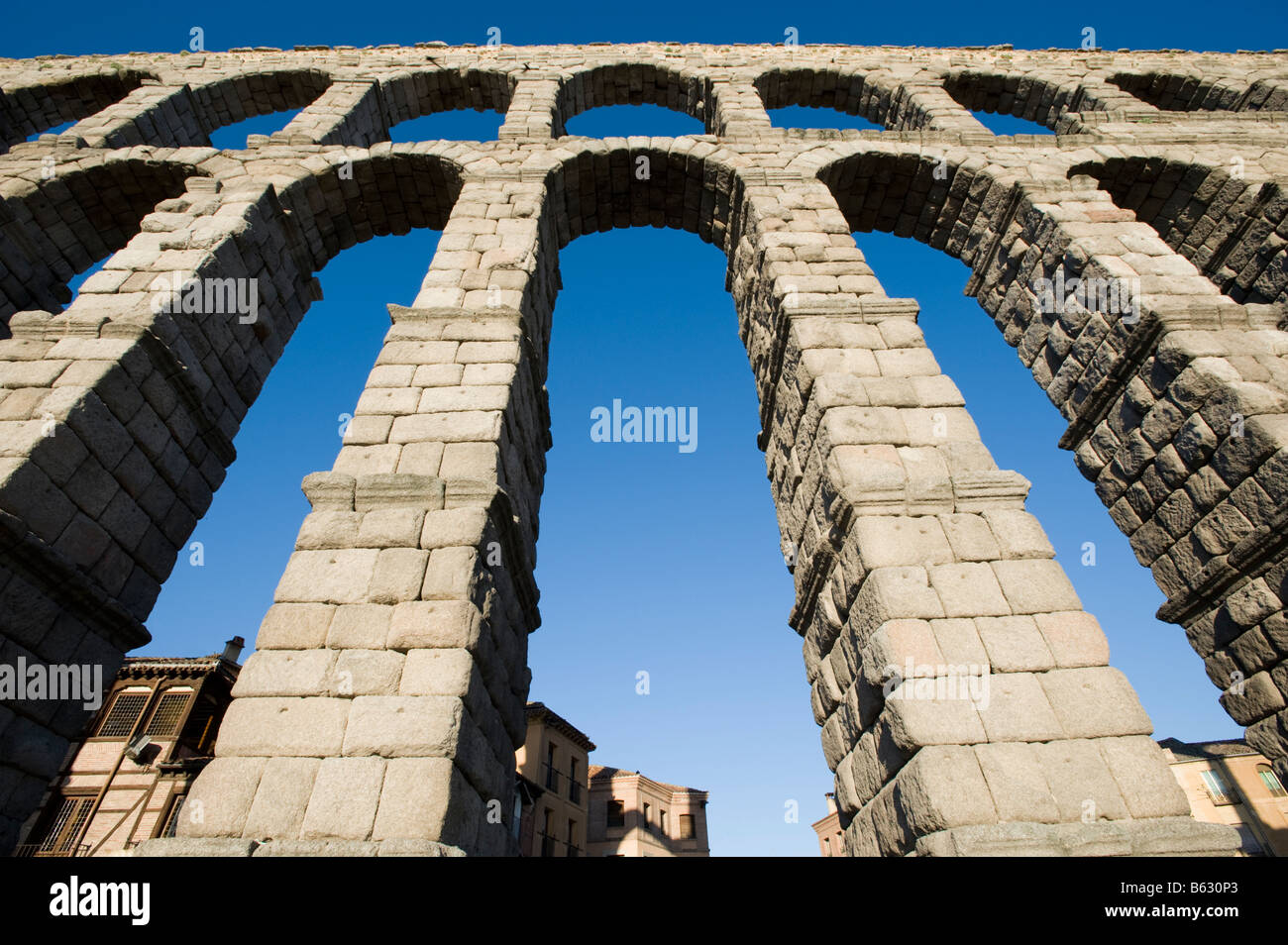 The Roman Aqueduct at Segovia, Spain. Stock Photo