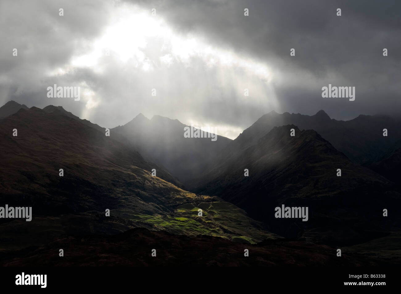 Rain showers in the mountains west of Lake Hawea, near Wanaka, South