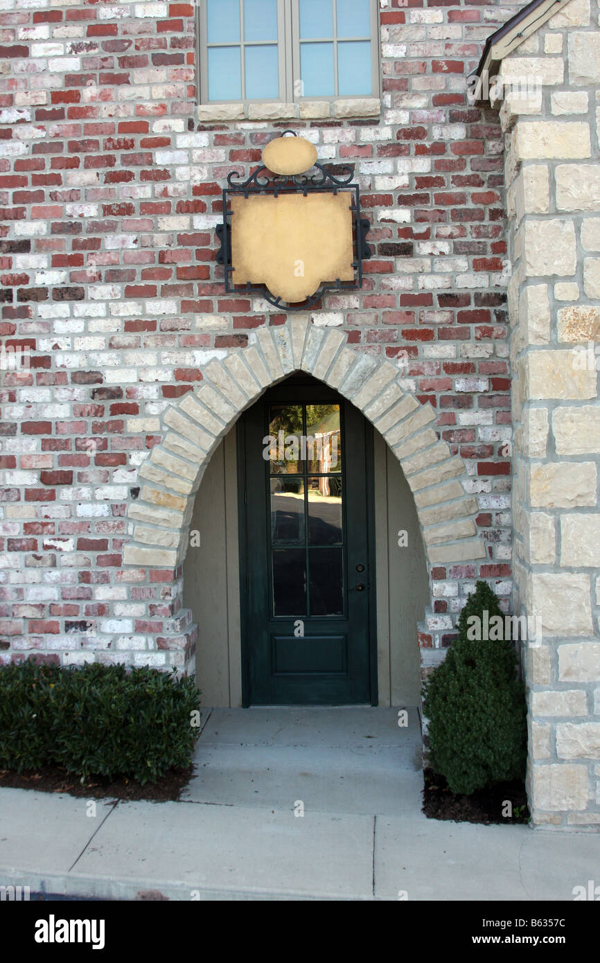French architecture retail or office building doorway in Branson Missouri Stock Photo