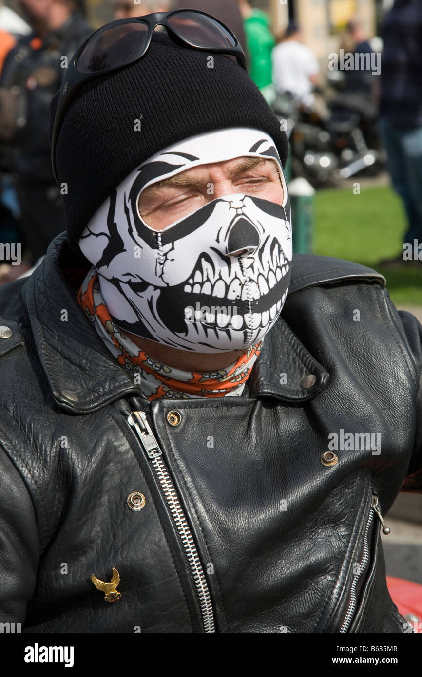 Skull Mask Skeleton Motorcycle Biker Scarf worn by motorcyclist attending  Thunder in the glens; Aviemore & Grantown on Spey, biker event Scotland UK  Stock Photo - Alamy