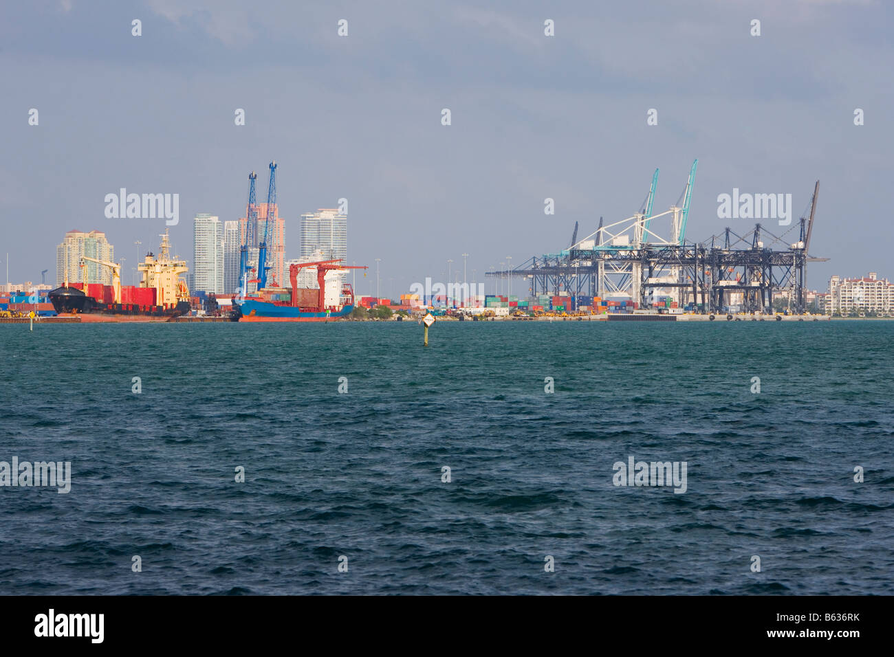 Cranes at a commercial dock, Port Of Miami-Dade, Biscayne Bay, Miami, Miami-Dade County, Florida, USA Stock Photo