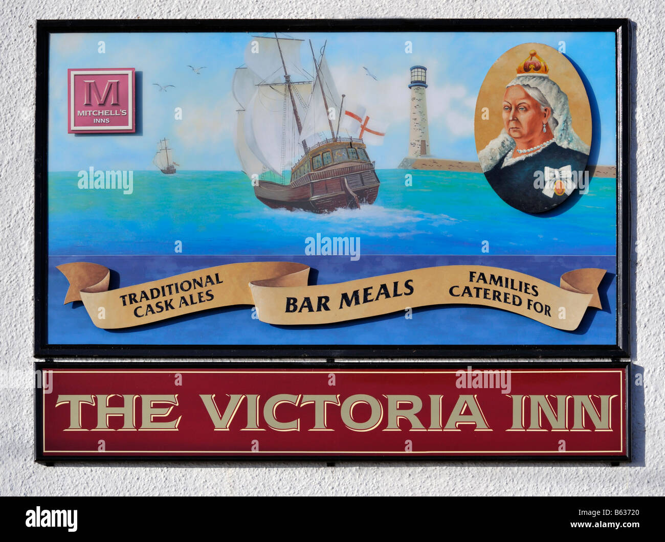 Inn sign, The Victoria Inn. Glasson Dock, Lancashire, England, United Kingdom, Europe. Stock Photo