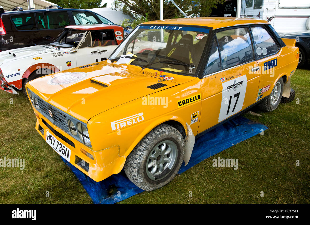 1975 Fiat 131 Abarth rally car in the paddock at Goodwood Festival of Speed, Sussex, UK. Stock Photo