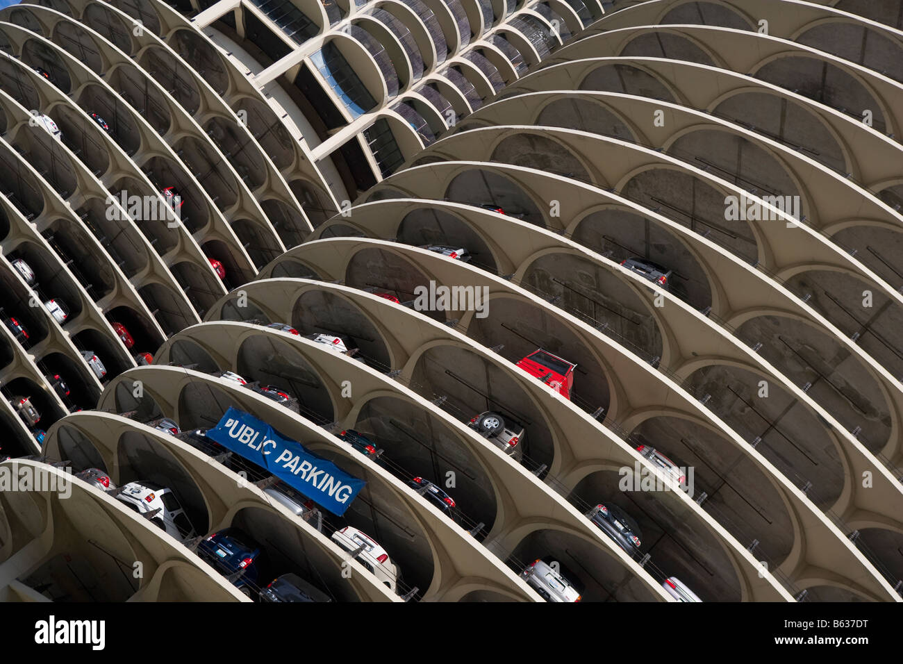 Multi level cars parking, Marina Towers, Chicago, Illinois, USA Stock