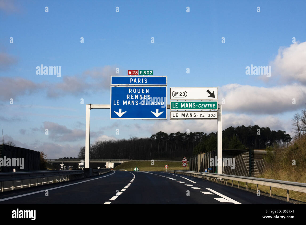 Autoroute Signs to Paris Rouen and Le mans Stock Photo