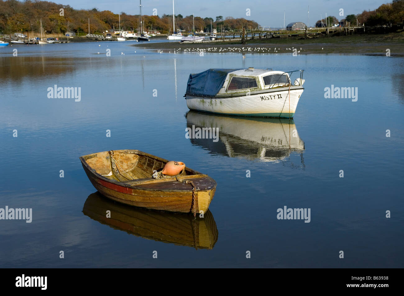 Two Boats, Wootton Creek, Isle of Wight, England, UK, GB. Stock Photo