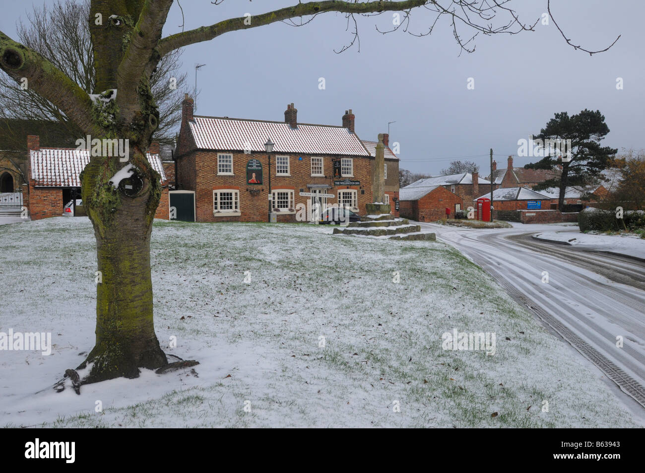 The village green and local public house in Lund, East Yorkshire, UK