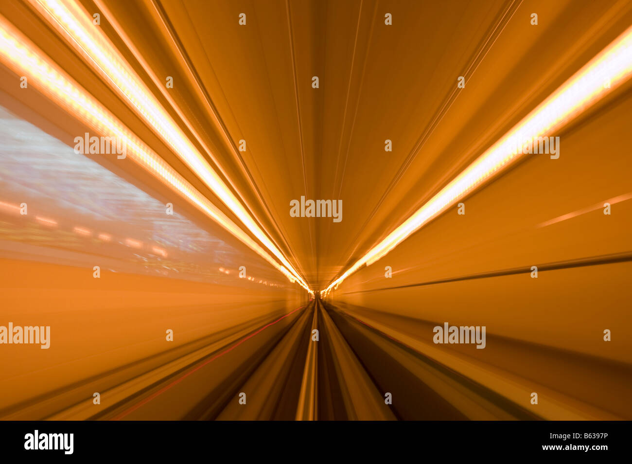 USA Colorado Denver Blurred image of subway train running between