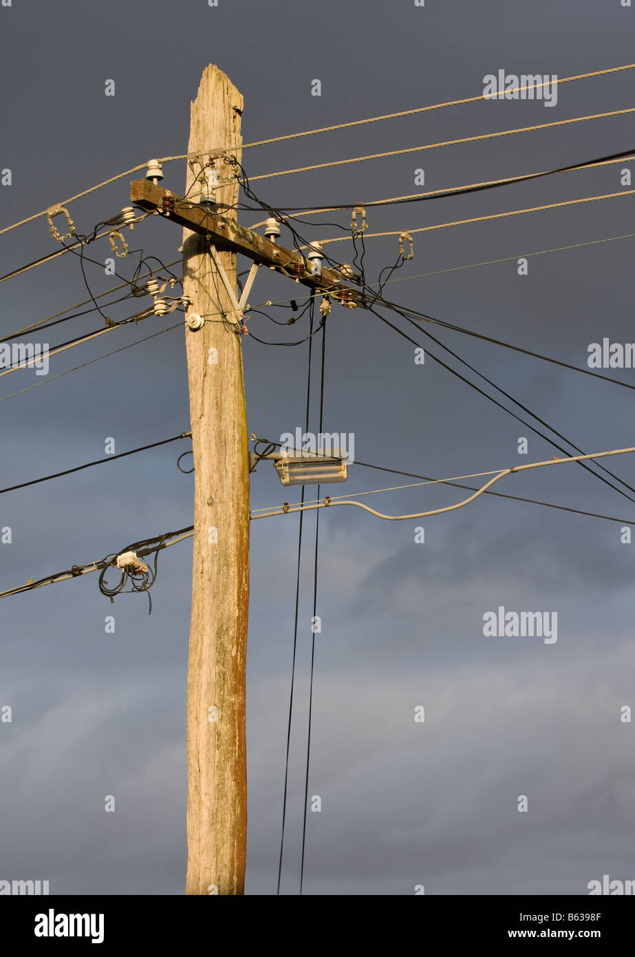 Electricity and telephone lines against a cloudy sky Stock Photo - Alamy