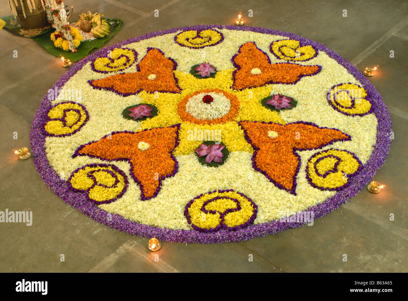 FLOWER CARPET DURING ONAM CELEBRATOINS IN KERALA INDIA Stock Photo Alamy