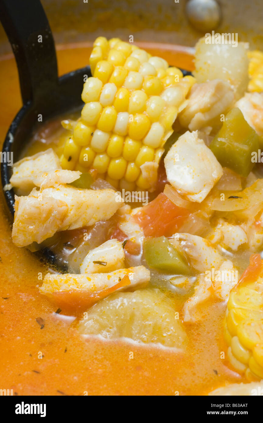 Sancocho de Pescado, Fish soup from Ecuador Stock Photo