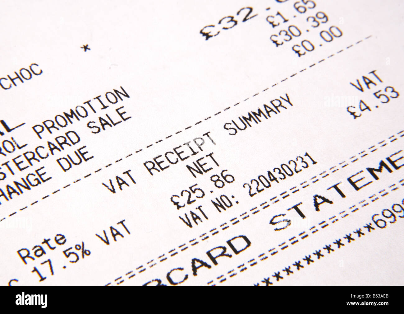 VAT Receipt Stock Photo Alamy