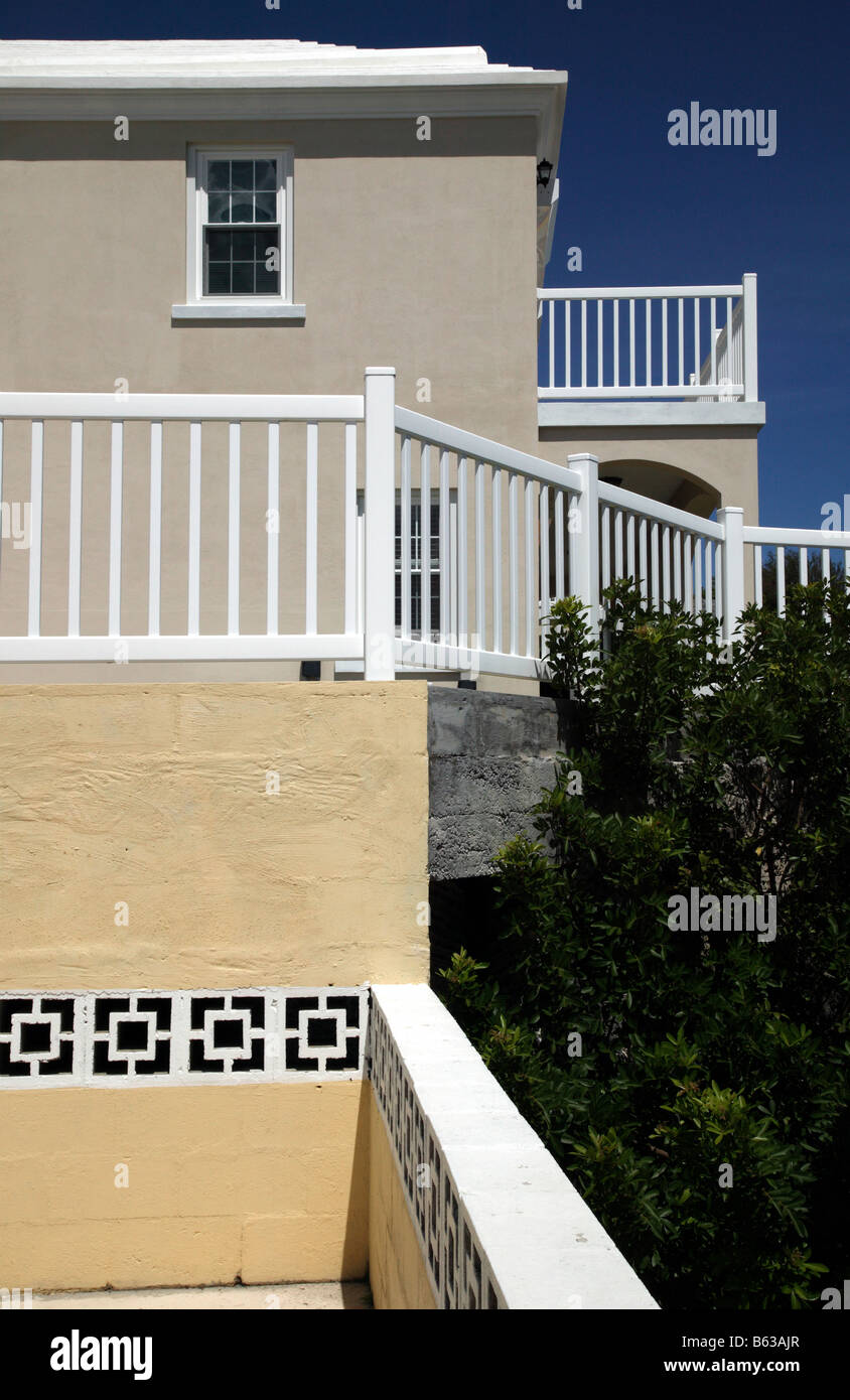 Close-up shot of architectural  details of Bermudan House's built into a hillside  on different levels Stock Photo