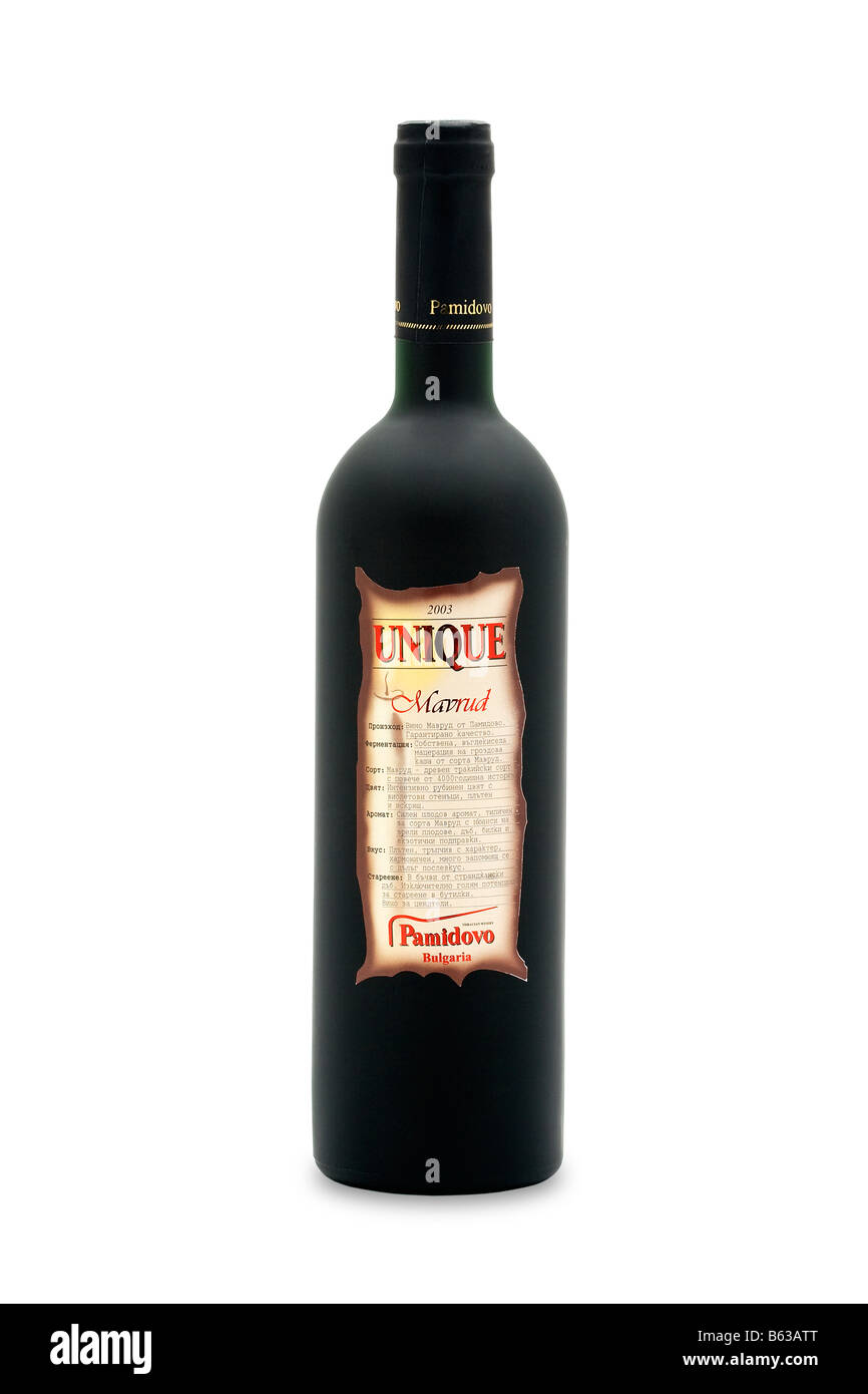 unique mavrud pamidovo 2003 red wine intensive rubin color purple nuances rich sparkle strong fruit aroma oak herb exotic spices Stock Photo