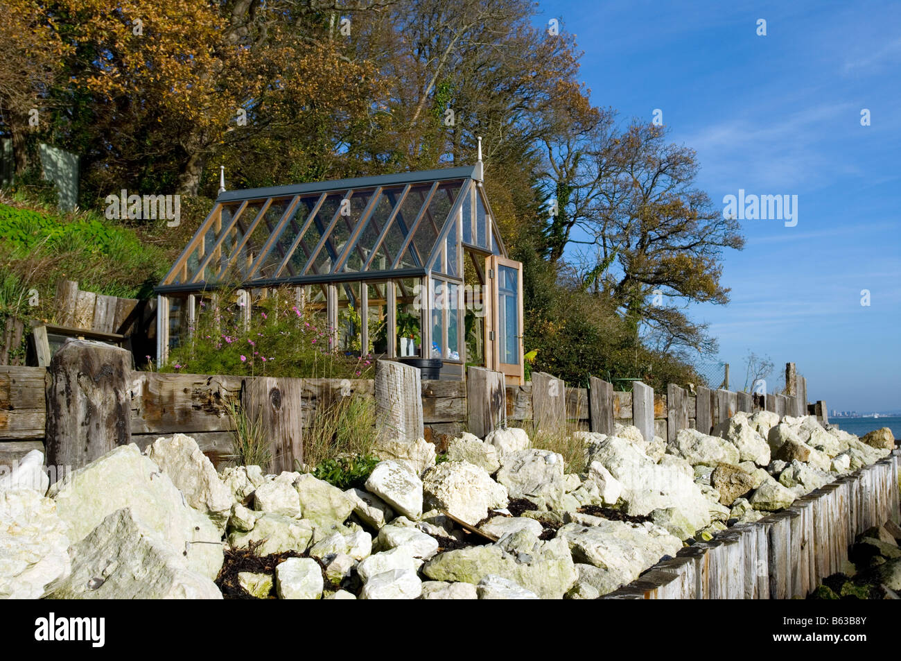Greenhouse at Wooton Creek, Isle of Wight, England, UK, GB. Stock Photo