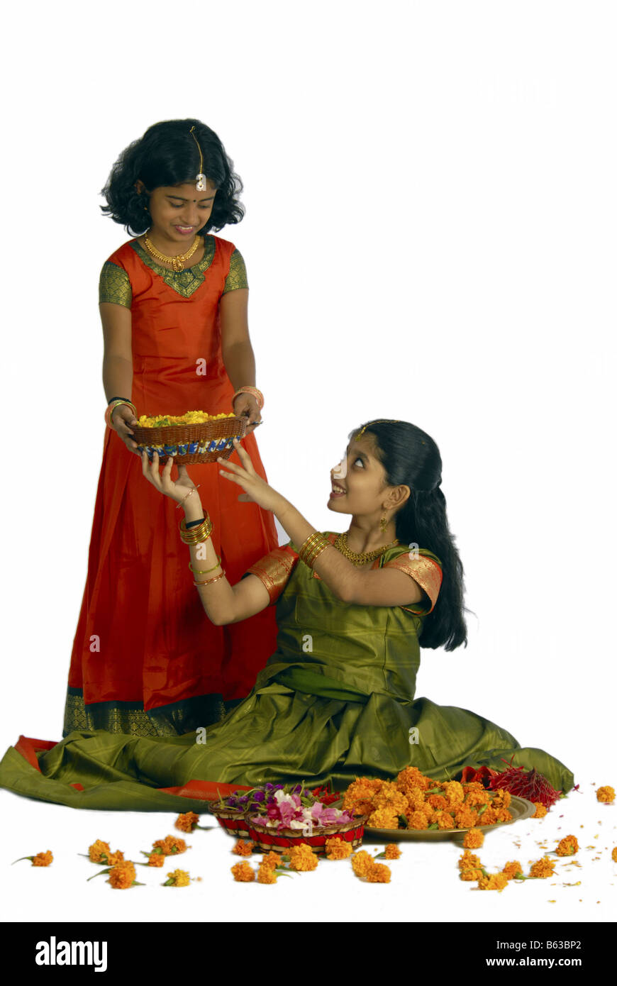 CHILD MODELS FROM KERALA IN TRADITIONAL ATTIRE DURING ONAM Stock Photo