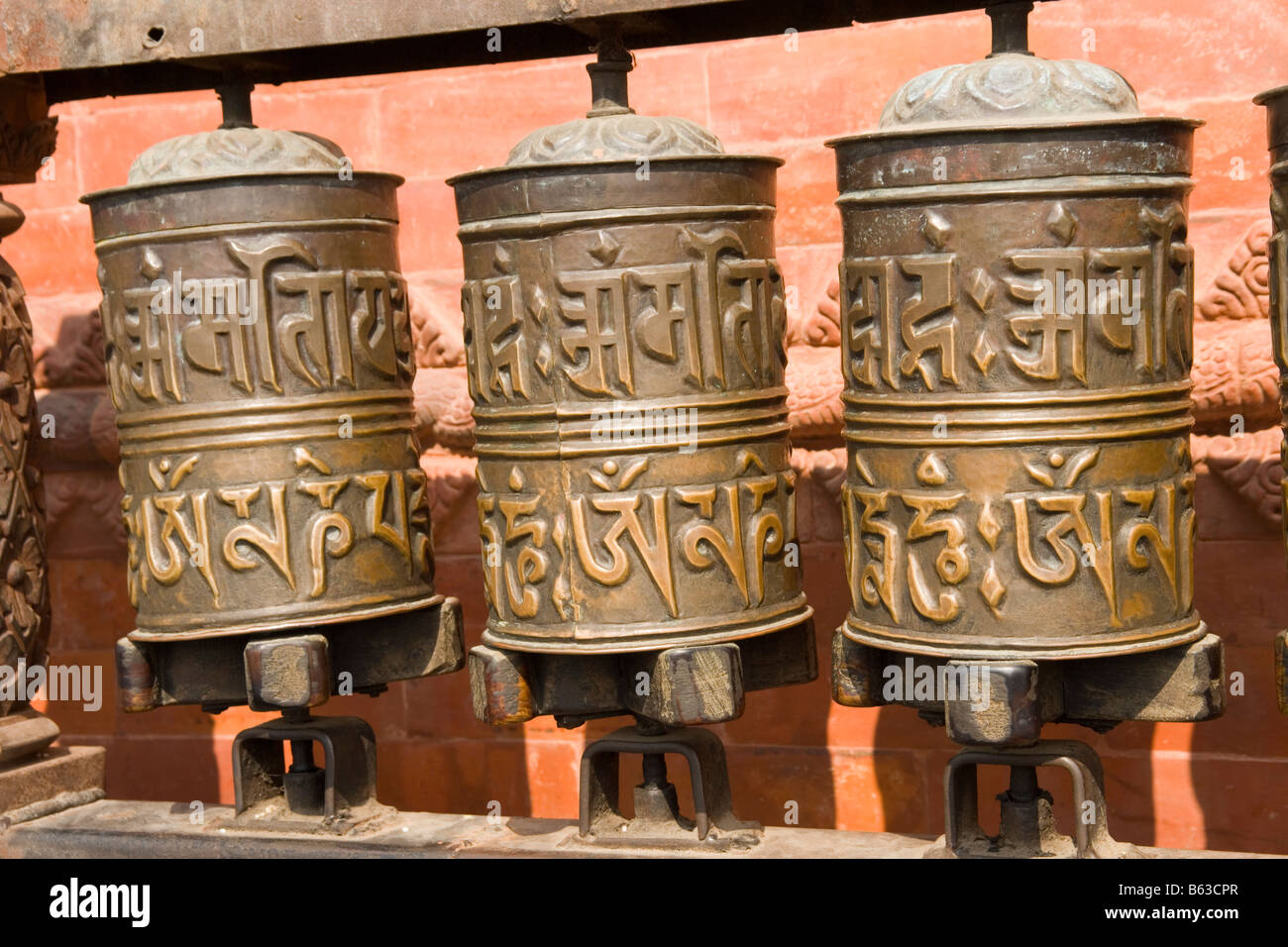 Prayer wheels at the Buddhist temple complex of Swayambhunath the ...