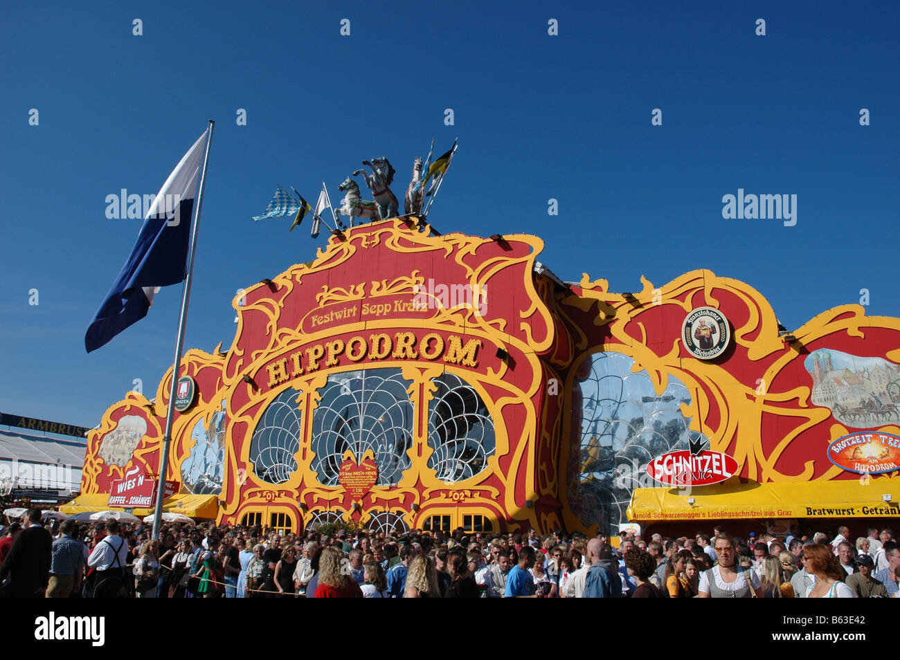 Oktoberfest Hippodrom Beer Tent on the Opening Day of the Festival Stock Photo