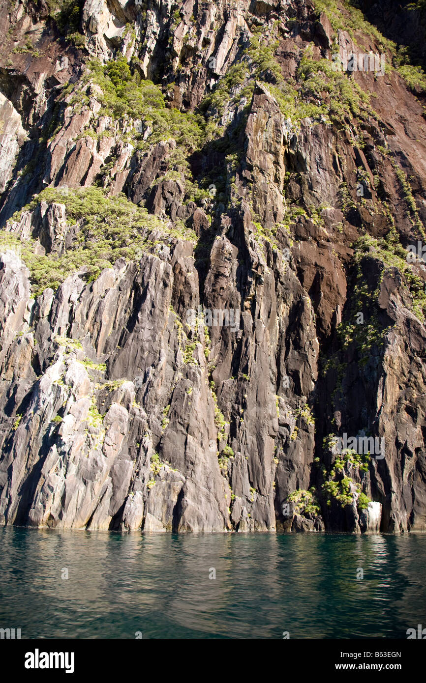 rock face in milford sound, fiordland,new zealand Stock Photo