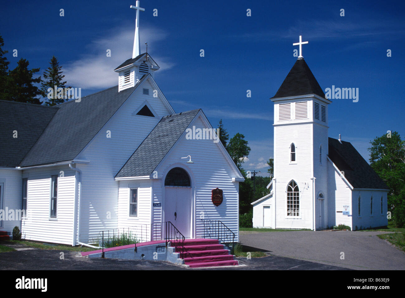Two churches side by side at Browns Flat, New Brunswick Stock Photo Alamy