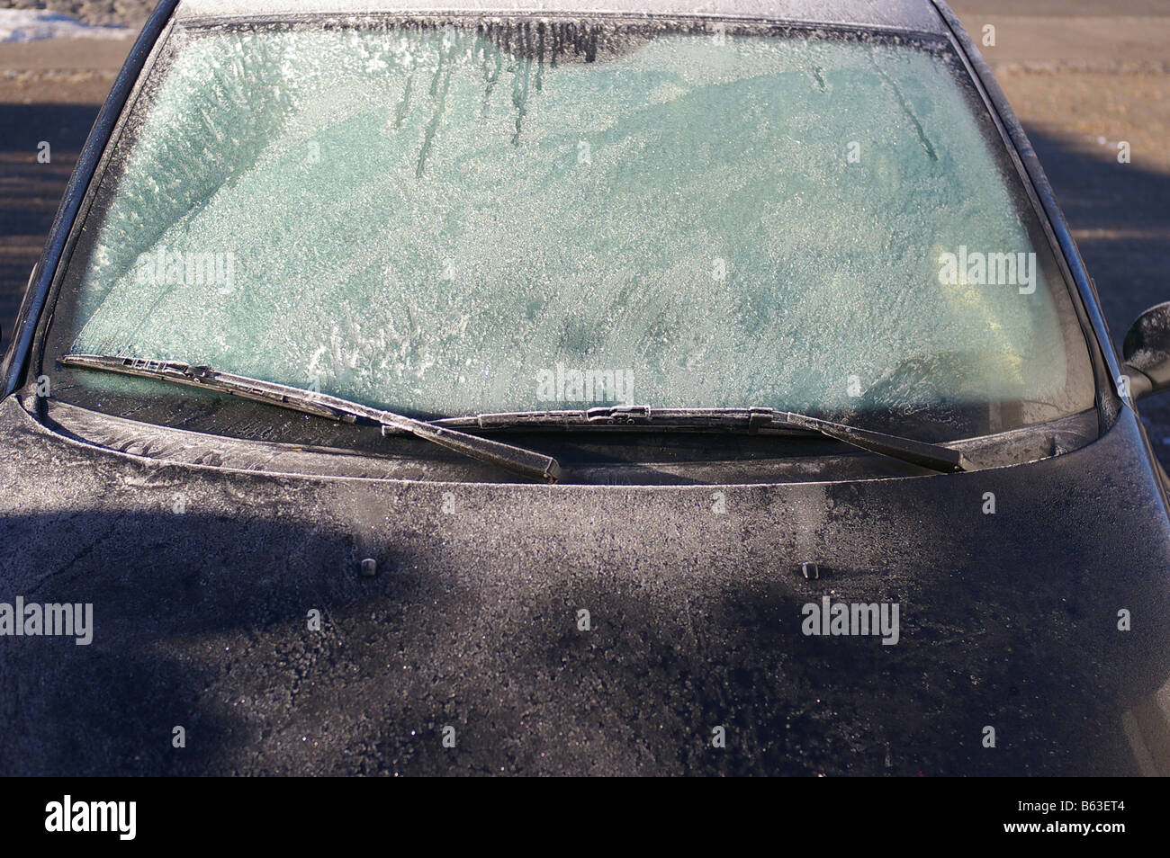 car windshield covered with ice Stock Photo Alamy
