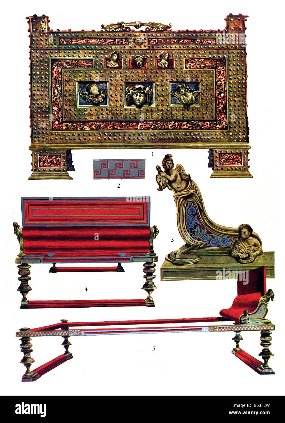 The Roman-Hellenic Ornament / Pompeian Furniture(Nicolini, Pompeji.) Stock Photo