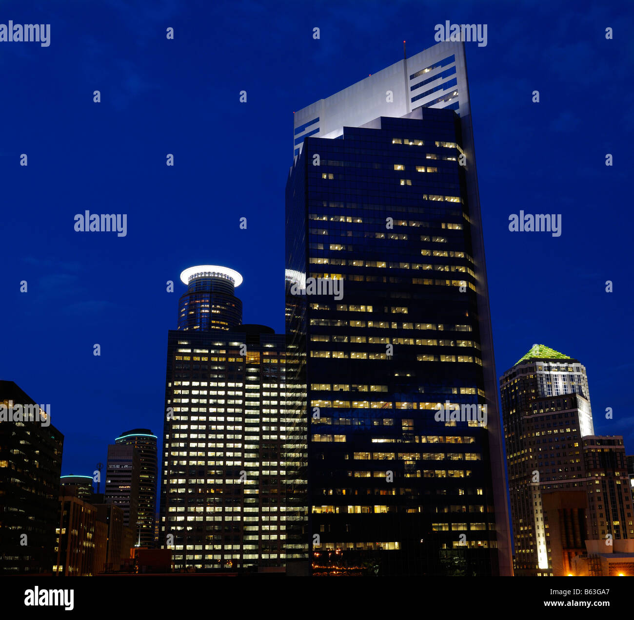 Indigo sky night cityscape of downtown Minneapolis Minnesota USA