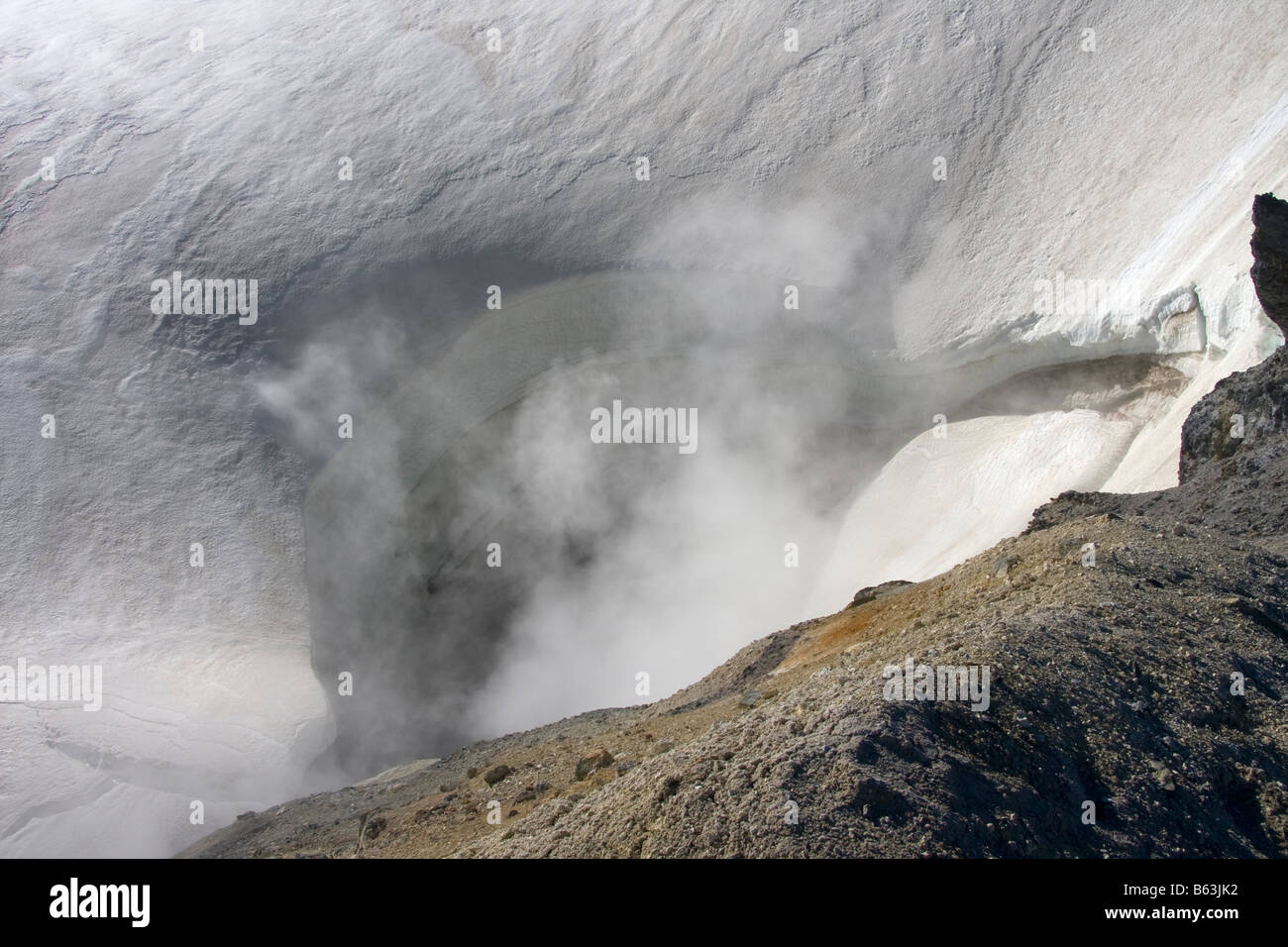 Steam erupts from the summit crater of Mount Baker in the Mount Baker Wilderness North Cascades Washington Stock Photo