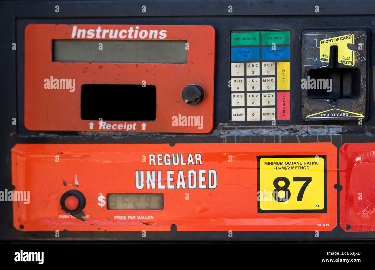 Closeup of an old gas pump advertising the current price on the digital lcd Stock Photo